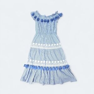 Tularosa Blue Striped Off-Shoulder Midi Dress – Size Medium